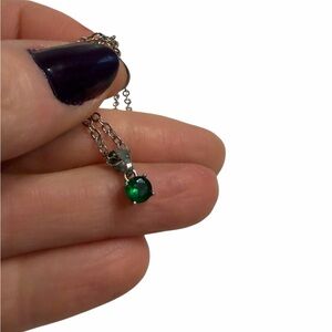 Elegant 9” Silver Necklace with Green Gemstone